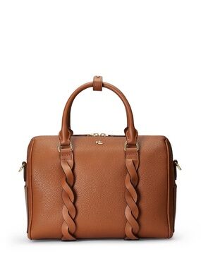LAUREN Ralph Lauren Braided Leather Medium Kaden Satchel Lauren Tan One Size